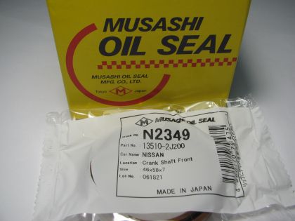 Oil seal AS 46x58x7 R Silicone Musashi N2349, front crankshaft of Nissan OEM 13510-2J200