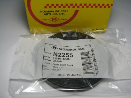 Oil seal AS 58x80x10 R-right helix,  NBR Musashi N2255, crankshafr front of Nissan OEM 13510-43G00