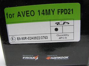 Комплект спирачни накладки HANKOOK FRIXA предни дискови FPD21 (A.B.S. 37987) за Chevrolet