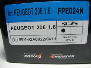 Комплект спирачни накладки HANKOOK FRIXA предни дискови FPE024N (A.B.S. 37272) за Citroen, DS, Opel, Peugeot
