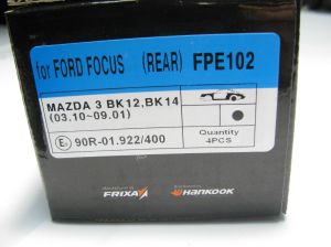 Комплект спирачни накладки HANKOOK FRIXA задни дискови FPE102 (A.B.S.37477)  за Cadillac, Citroen, Ford, Jaguar, Mazda, Mitsubishi, Opel,  Peugeot, Pontiac, Renault, Saab, Toyota, Volvo