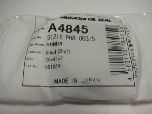 Oil seal  AS 28x41x7 L NBR   Musashi A4845, transmission of Honda ОЕМ  91216 PH8 003/5