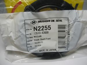 Семеринг AS 58x80x10 R  NBR Musashi N2255, колянов вал (преден) на Nissan OEM 13510-43G00
