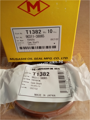Oil seal UE 38x85x10 R Silicone, Musashi T1382,  camshaft front of TOYOTA 90311-38065